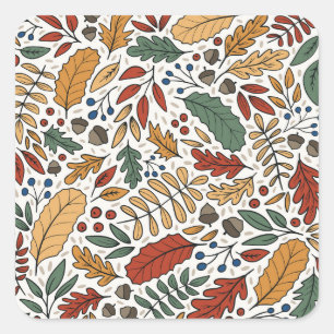 Autumn Coloured Leaf Square Design Sticker