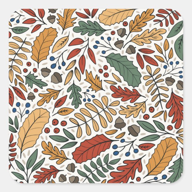 Autumn Coloured Leaf Square Design Sticker (Front)