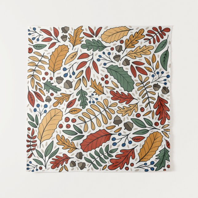 Autumn Coloured Leaf Square Design Tapestry (Front)