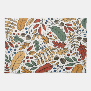 Autumn Coloured Leaf Square Design Tea Towel