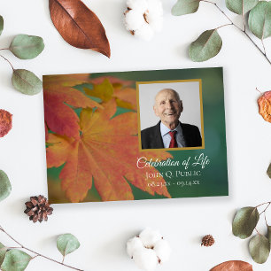 Autumn Coloured Leaves Celebration of Life Invitation