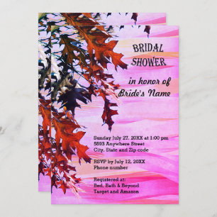 Autumn Coloured Leaves Swirl of Pink Bridal Shower Invitation