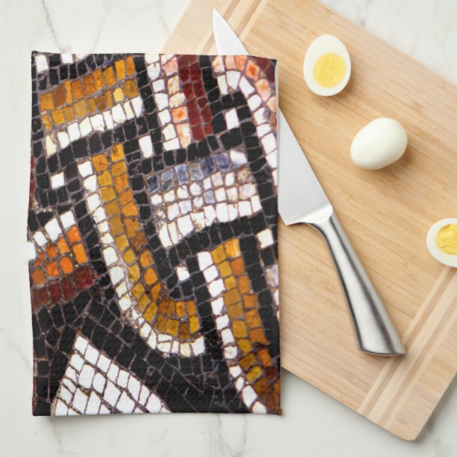 Autumn Coloured Roman Mosaic Tea Towel (Quarter Fold)