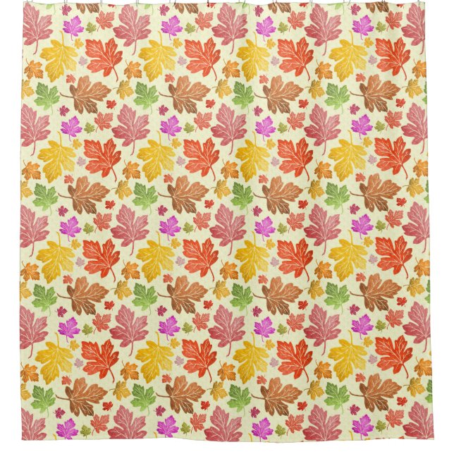 Autumn Colourful Fall Maple Tree Leaves Pattern Shower Curtain (Front)