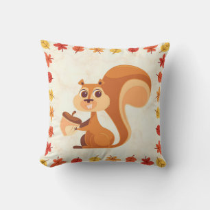 Autumn Colourful Fall Woodland Funny Squirrel Cushion