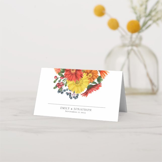 Autumn Colourful Florals Names Date Wedding   Place Card (Front)