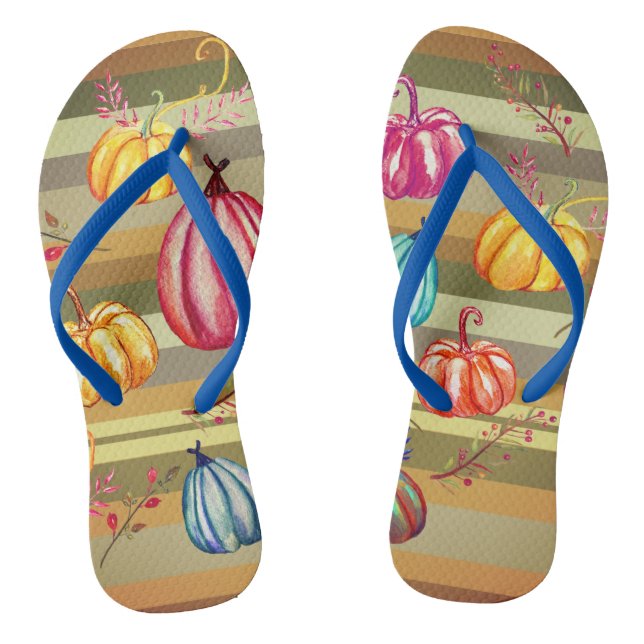 Autumn Colourful Pumpkins Flip Flops (Footbed)