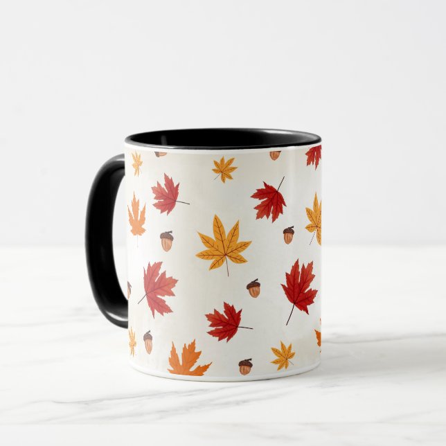 Autumn Colourful Red Orange Yellow Falling Leaves  Mug (Front Left)