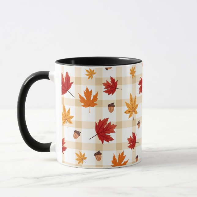 Autumn Colourful Red Orange Yellow Falling Leaves  Mug (Left)