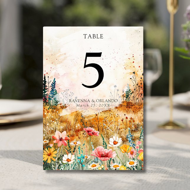 Autumn Colourful Wildflower Meadow Wedding Table Number (Creator Uploaded)