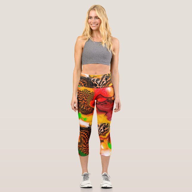 Autumn Colours Abstract Pour Painting Capri Leggings (Front)