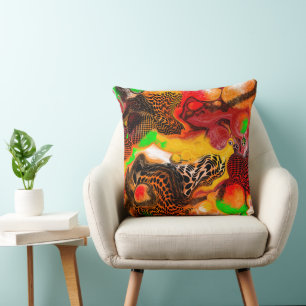 Autumn Colours Abstract Pour Painting   Cushion