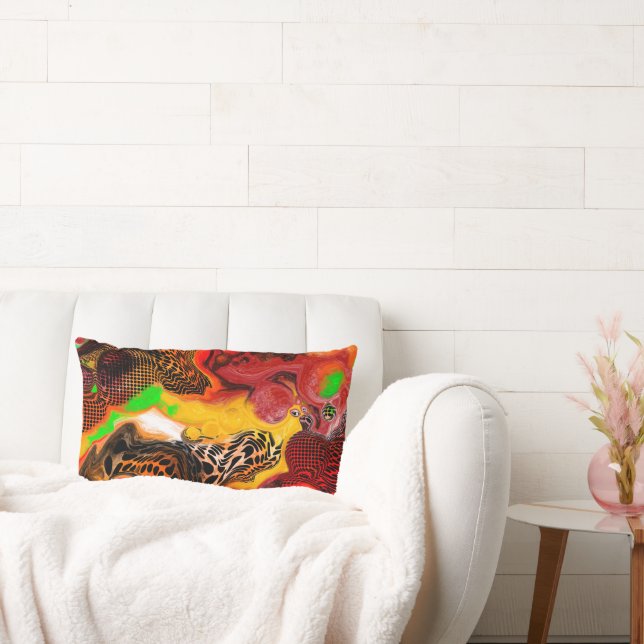 Autumn Colours Abstract Pour Painting   Lumbar Cushion (Couch)