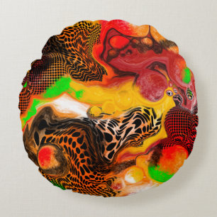 Autumn Colours Abstract Pour Painting  Round Cushion
