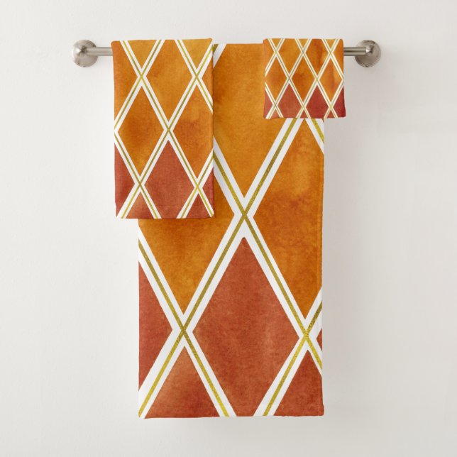 Autumn Colours and Gold Texture Harmony  Bath Towel Set (Insitu)