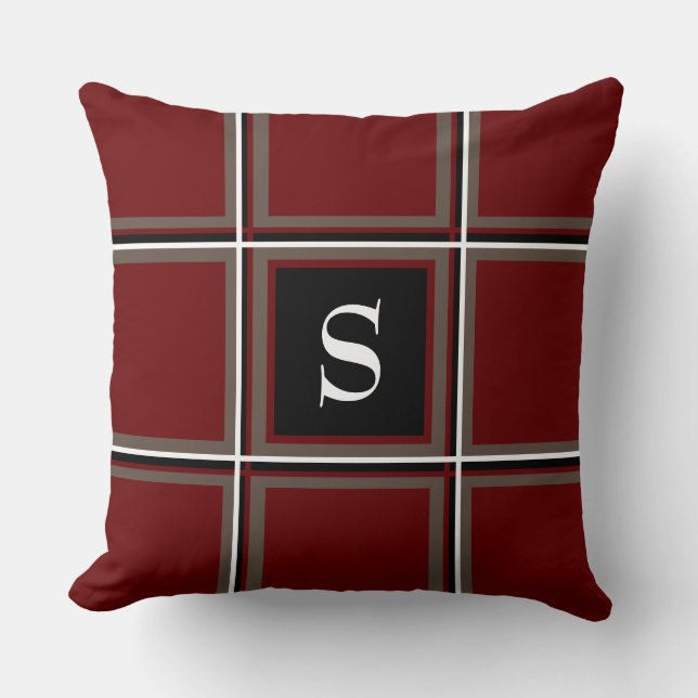 Autumn Colours Burgundy and Brown Single Initial Cushion (Front)