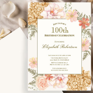 Autumn Colours Floral 100th Birthday Invitation