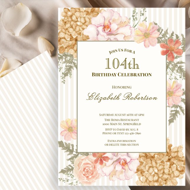 Autumn Colours Floral 104th Birthday Invitation (Creator Uploaded)