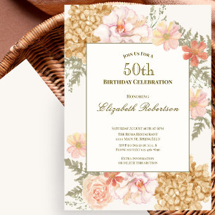 Autumn Colours Floral 50th Birthday Invitation