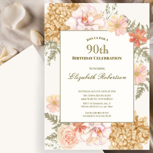 Autumn Colours Floral 90th Birthday Invitation
