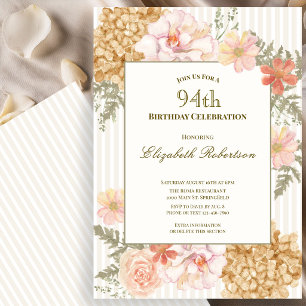 Autumn Colours Floral 94th Birthday Invitation