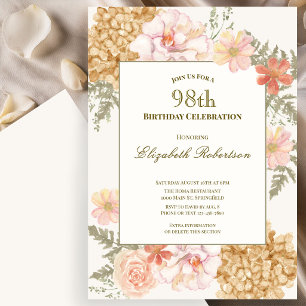 Autumn Colours Floral 98th Birthday Invitation