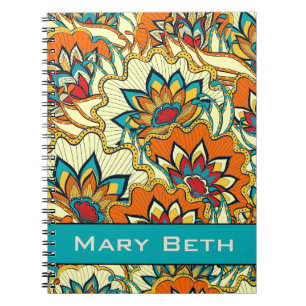 Autumn Colours Floral Pattern with Name Notebook