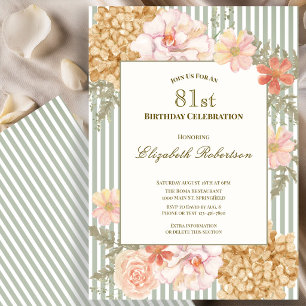 Autumn Colours Floral Sage 81st Birthday Invitatio Invitation