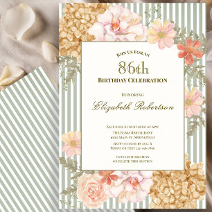 Autumn Colours Floral Sage 86th Birthday Invitatio Invitation