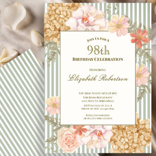Autumn Colours Floral Sage 98th Birthday Invitatio Invitation