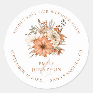 Autumn Colours Florals Wedding Save The Date Classic Round Sticker