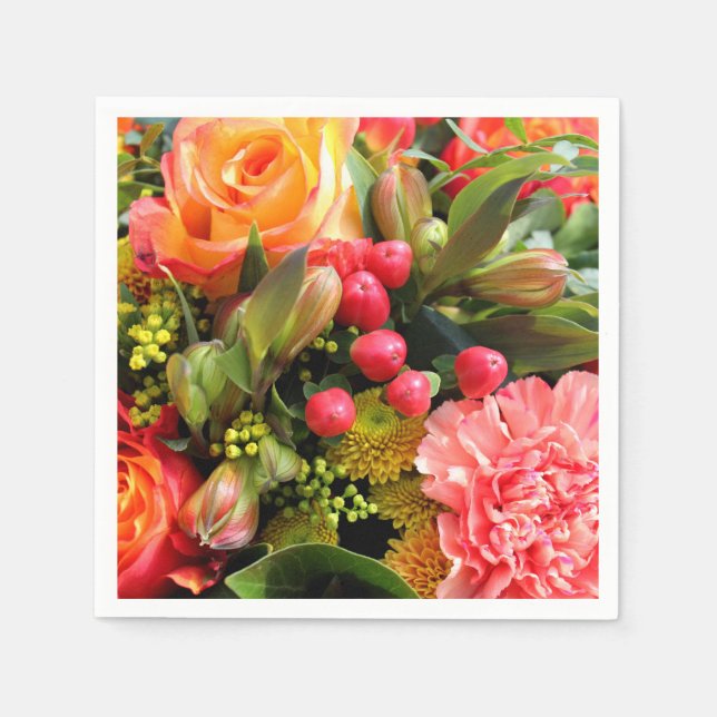 Autumn Colours Flower Bouquet Napkin (Front)