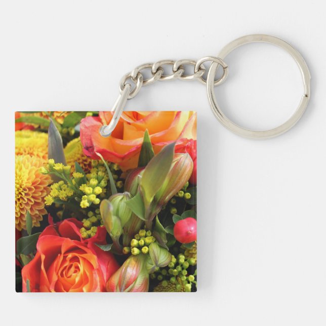 Autumn Colours Flower Bouquet Photo Key Ring (Back)