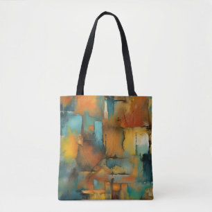 Autumn colours, geometric grunge paint abstract tote bag
