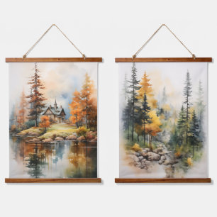 Autumn Colours In the Woods Trees Path Hanging Tapestry