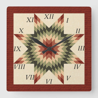 Autumn Colours Lone Star Quilt Design Square Wall Clock