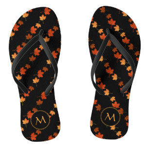 Autumn Colours Maple Leaves pattern monogrammed Flip Flops