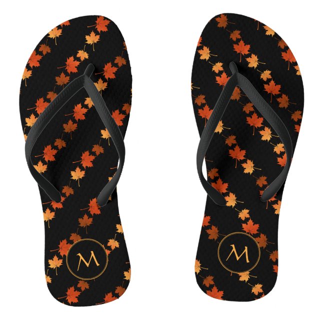 Autumn Colours Maple Leaves pattern monogrammed Flip Flops (Footbed)