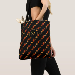 Autumn Colours Maple Leaves pattern monogrammed Tote Bag