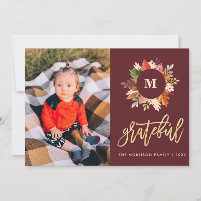 autumn colours monogram thanksgiving holiday photo (Front)