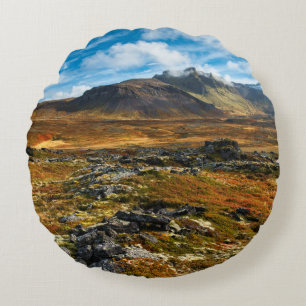 Autumn colours on the landscape round cushion