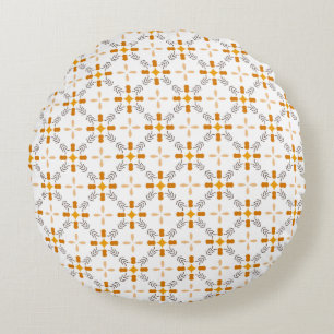 Autumn Colours Orange Brown and White Pattern Round Cushion