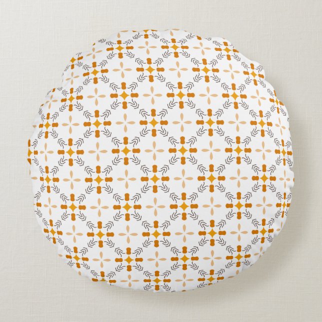 Autumn Colours Orange Brown and White Pattern Round Cushion (Front)