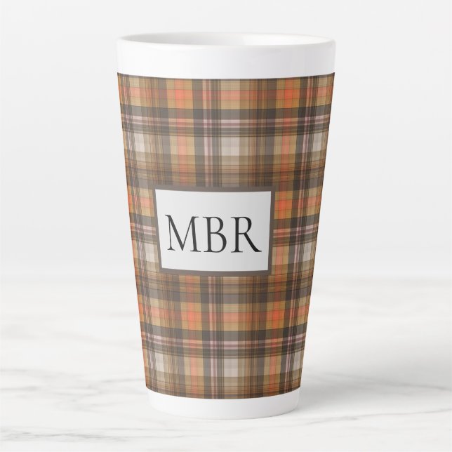 Autumn Colours Plaid Add Monogram  Latte Mug (Front)