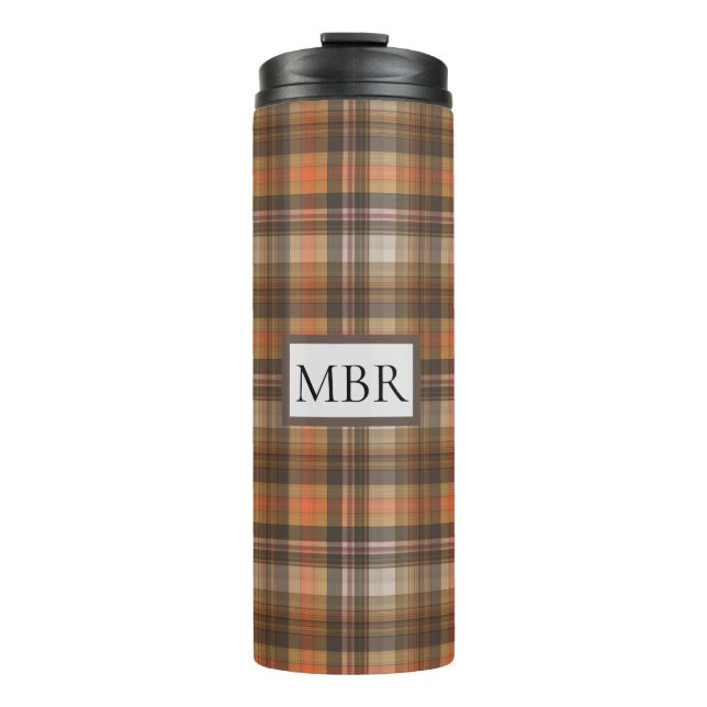 Autumn Colours Plaid Add Monogram Thermal Tumbler (Front)