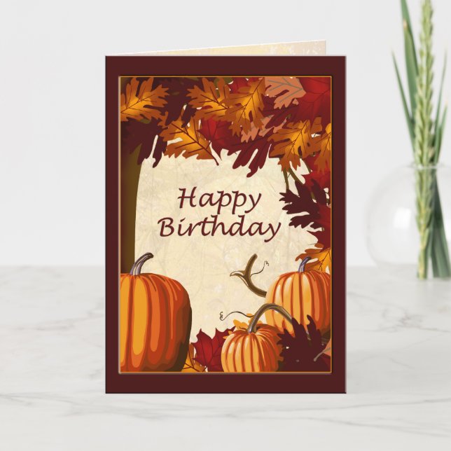 Autumn Colours Pumpkin Patch Happy Birthday Card (Front)