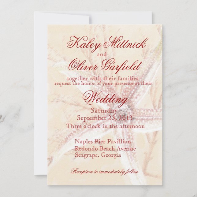 autumn colours starfish wedding invitation (Front)