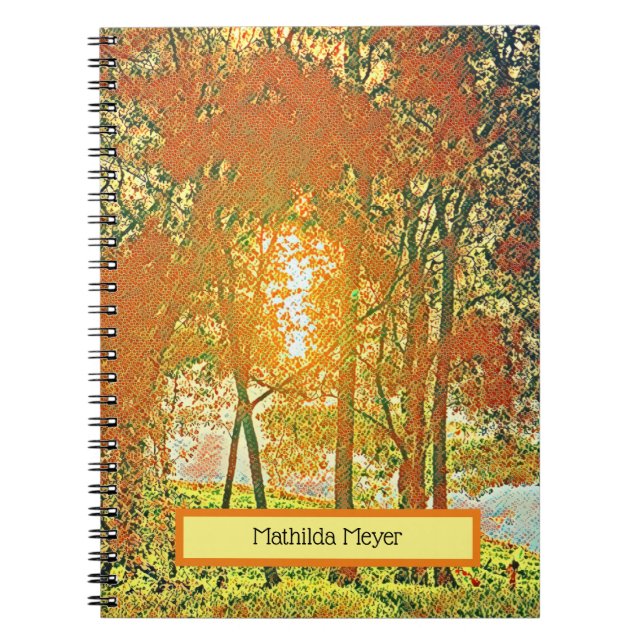 Autumn colours, sun between trees notebook (Front)