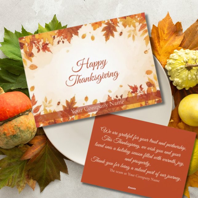 Autumn Colours Thanksgiving for Business Clients Holiday Card (Beautiful autumn leaves on a Thanksgiving card for your business clients. Easy to personalize too!)