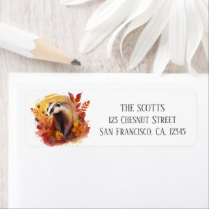 Autumn Colours Watercolor Badger Return Address